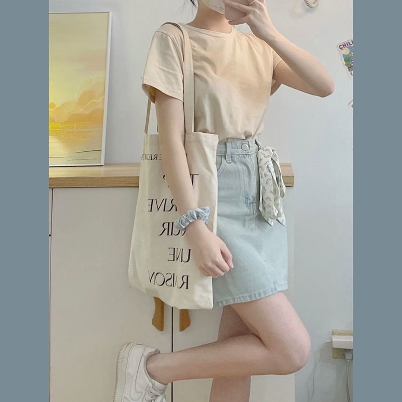 Vapetix S-XL French-style new Chinese dopamine summer short-sleeve date set dress with floral denim short skirt, – Bild 2