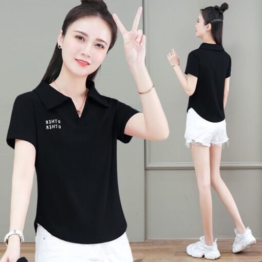 Vapetix L-3XL  Summer Collar Polo Shirt Top, Versatile and Fitted Korean Style Embroidered Short-Sleeve T-shirt fo