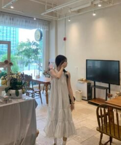 Vapetix S 【Suggest wearing under 90 pounds】-2XL 【Recommended for 125-140 lbs】 Academic-style fresh breeze 2025 seaside vacation gentle wind sleeveless dress princess waist-cinch