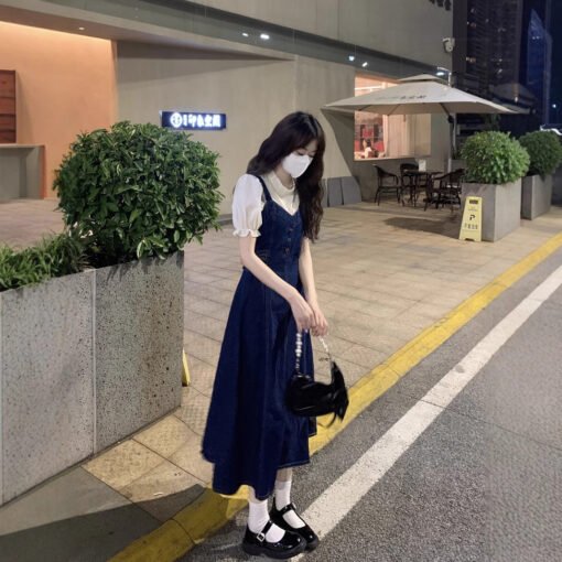 Vapetix S【Recommended within 100 jin】-XL【Suggested 140-160 lbs】  Complete matching set, age-defying summer denim spaghetti strap maxi dress for women, petite and pl