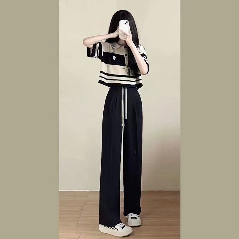 Vapetix XS suggests 60-70 pounds-2XL size suggestions: 115-135 lbs Summer Salt-style Outfit Set for Women - New Korean Version Loose T-shirt and Ins Wide-leg Pants Tw – Bild 2