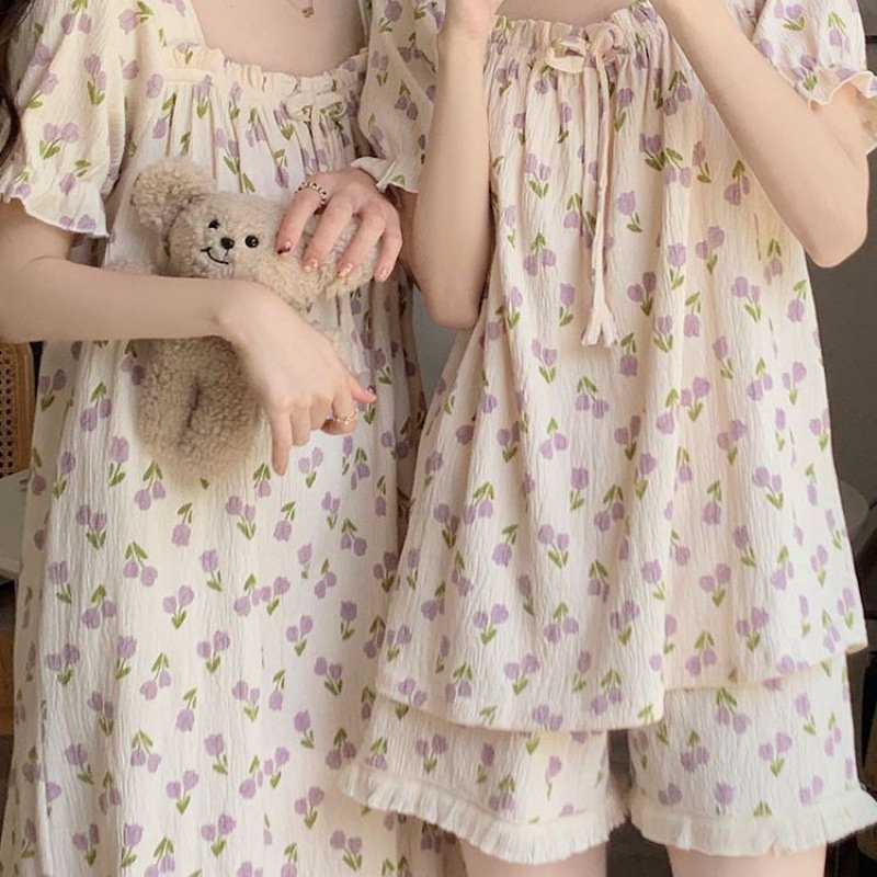 Vapetix M suggests: 75-95 pounds-2XL Recommendation: 130-145 lbs Friend's Dress Ins Style Fresh Sleep Dress Summer Women Short Sleeve Cotton Pajamas Women Summer Sw