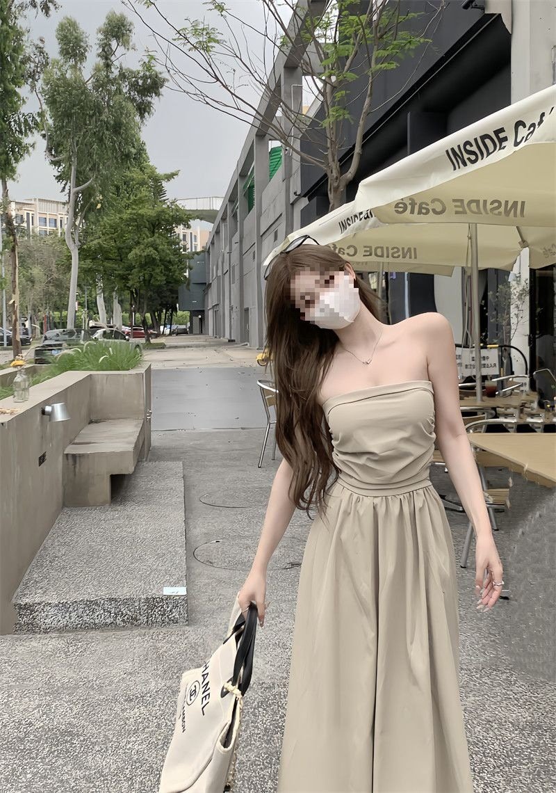 Vapetix S-2XL Sexy pleated tube dress women's fashion elegant A-line skirt cinched waist slimming sleeveless ligh – Bild 2