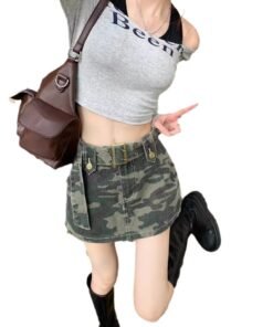 Vapetix XS-XXL  Ladies' Summer New Arrival Camouflage Denim Loose Short Skirt American Retro Style High-Waisted Coo