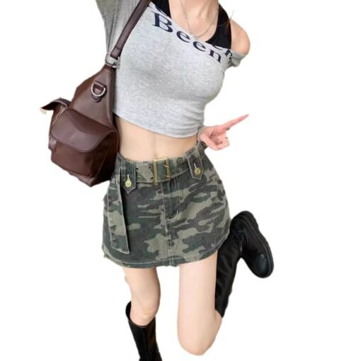 Vapetix XS-XXL  Ladies' Summer New Arrival Camouflage Denim Loose Short Skirt American Retro Style High-Waisted Coo