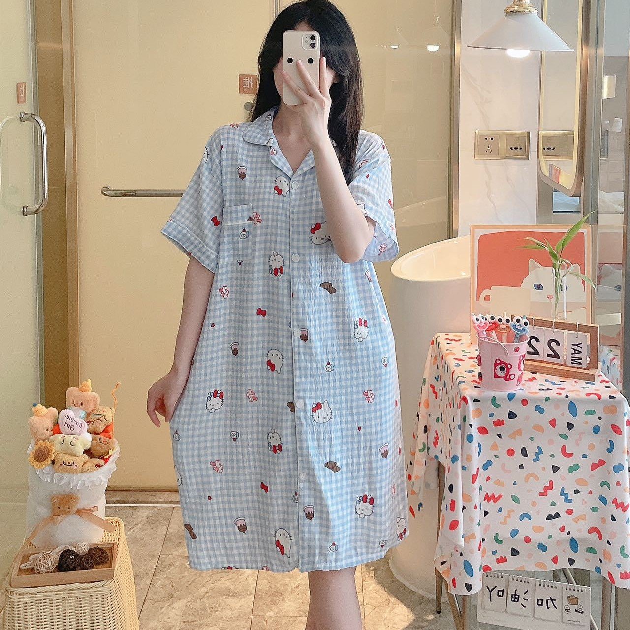 Vapetix L-XXL Wholesale cartoon pajamas for women, summer cloud cotton short-sleeved Japanese-style cute student – Bild 3
