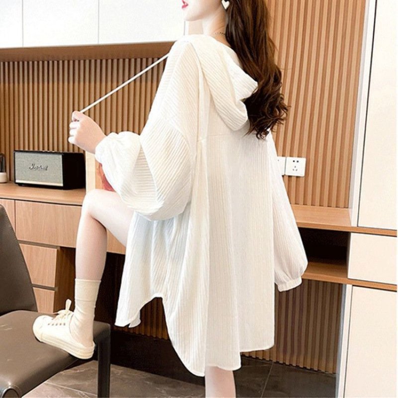 Vapetix S (around 95 jin)-3XL (75kg-85kg) Women's Loose Fit Long-Sleeve Shirt Top, Hooded Sun Protection Jacket, Summer New Outerwear, Stylis