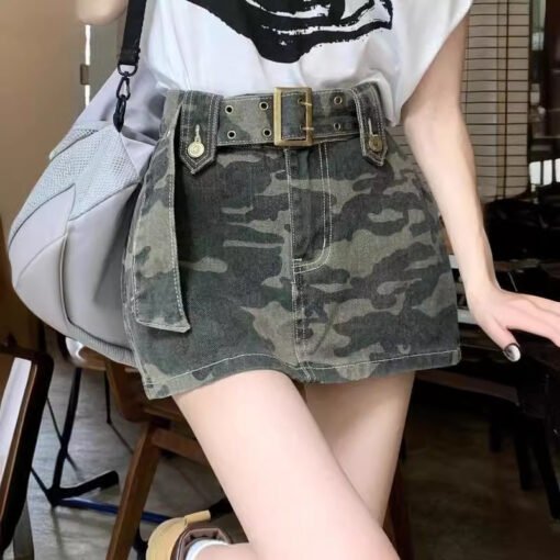 Vapetix XS-XXL  Ladies' Summer New Arrival Camouflage Denim Loose Short Skirt American Retro Style High-Waisted Coo – Bild 2