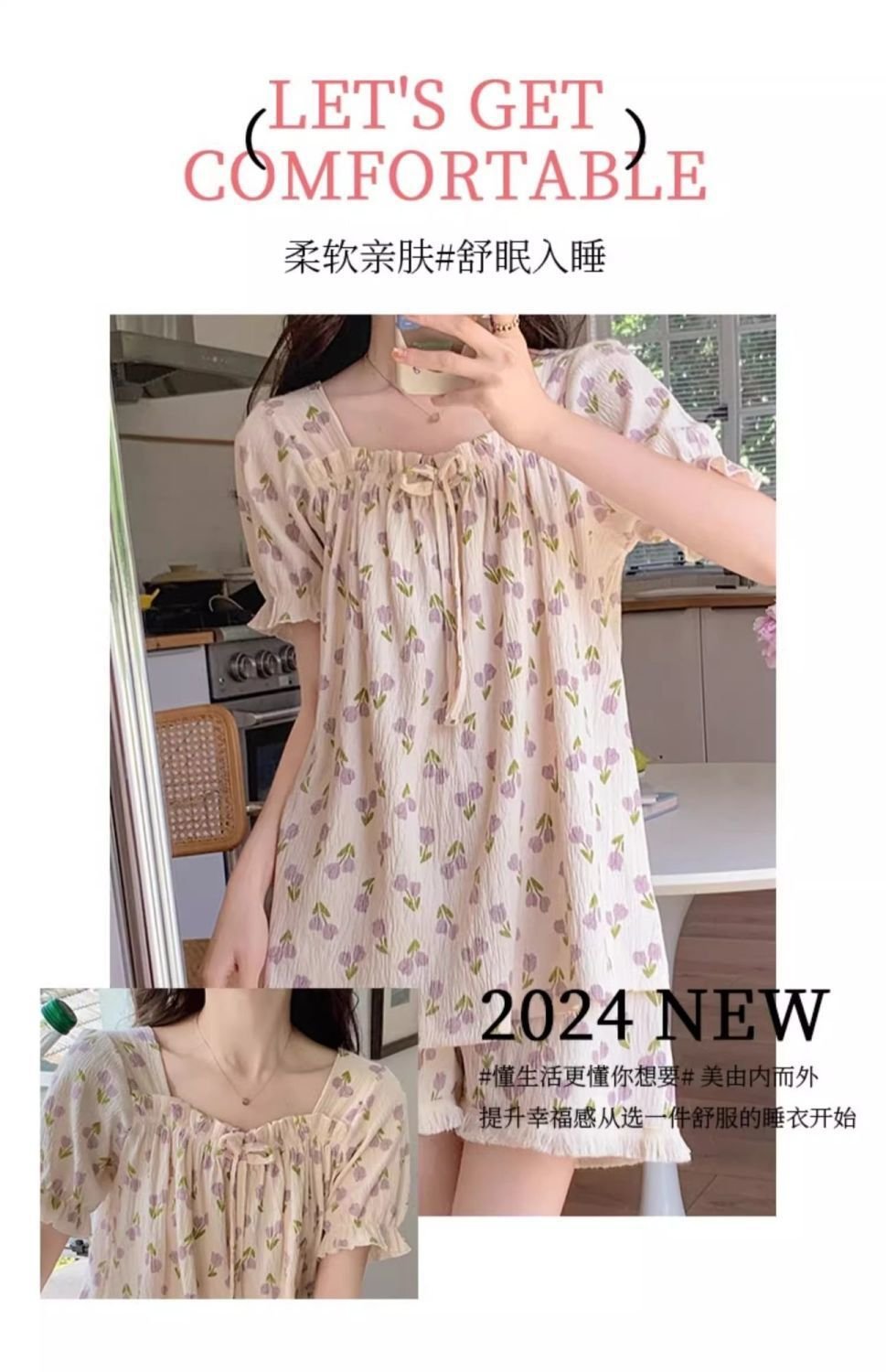 Vapetix M suggests: 75-95 pounds-2XL Recommendation: 130-145 lbs Friend's Dress Ins Style Fresh Sleep Dress Summer Women Short Sleeve Cotton Pajamas Women Summer Sw – Bild 2