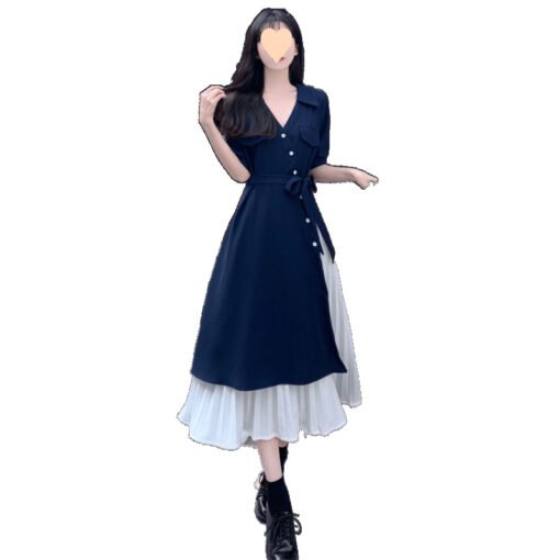 Vapetix M suggests 80-105 pounds-4XL size suggestion: 170-185 lbs  2025 Summer New Retro French Collar Length Dress Design Sense Niche Personality Waist Cinching Slim