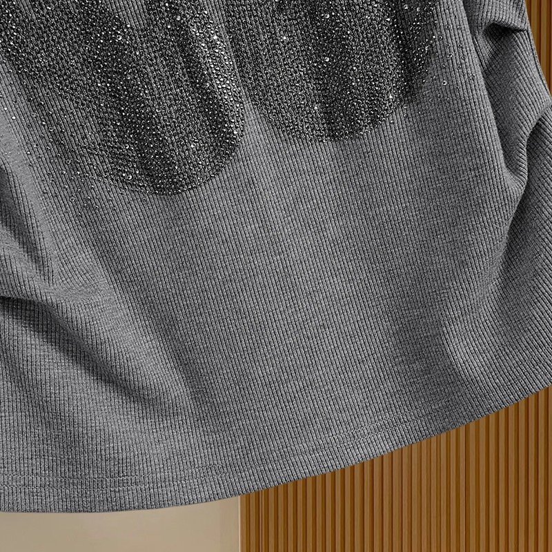 Vapetix M【85-100 pounds】-XXXL【160-175 lbs】 2025 Summer Fashion Trendy Gray Short-Sleeve T-Shirt for Women Slimming Embroidered Heavy Work with