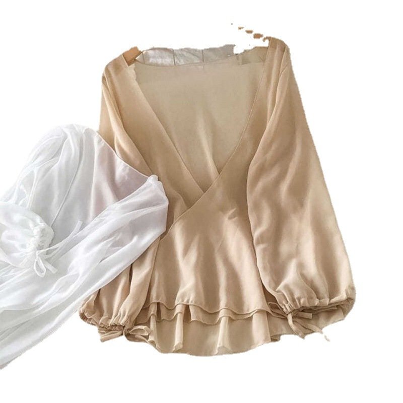 Vapetix S-2XL Summer white fairy-like thin versatile chiffon open jacket women's top for layering long-sleeved su – Bild 3