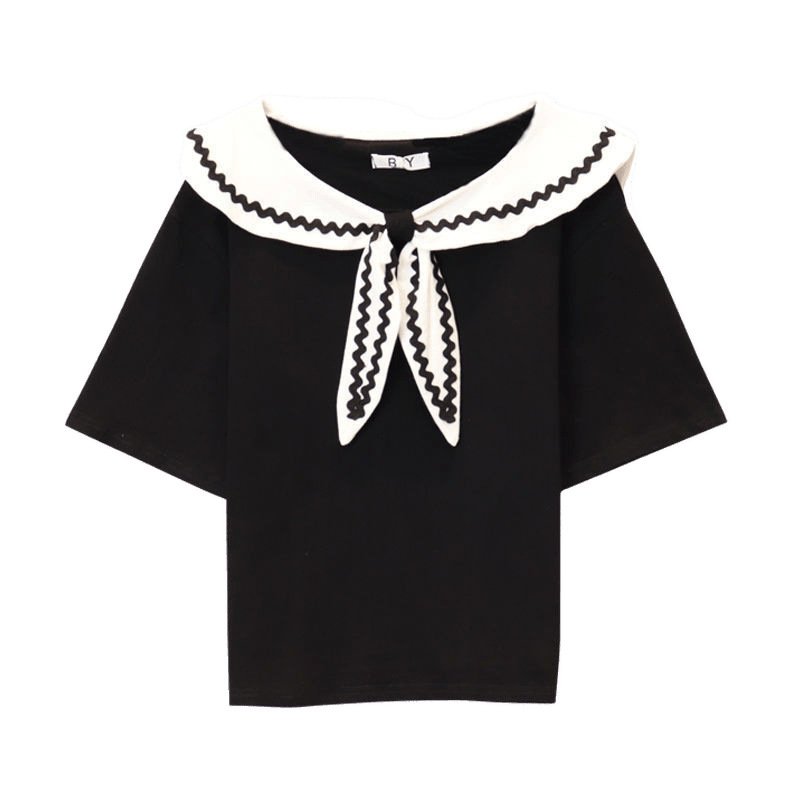 Vapetix S-2XL Women's Design-Oriented, Niche Summer 2025 Short-Sleeve Navy Collar Sweet and Unique Top College St – Bild 3