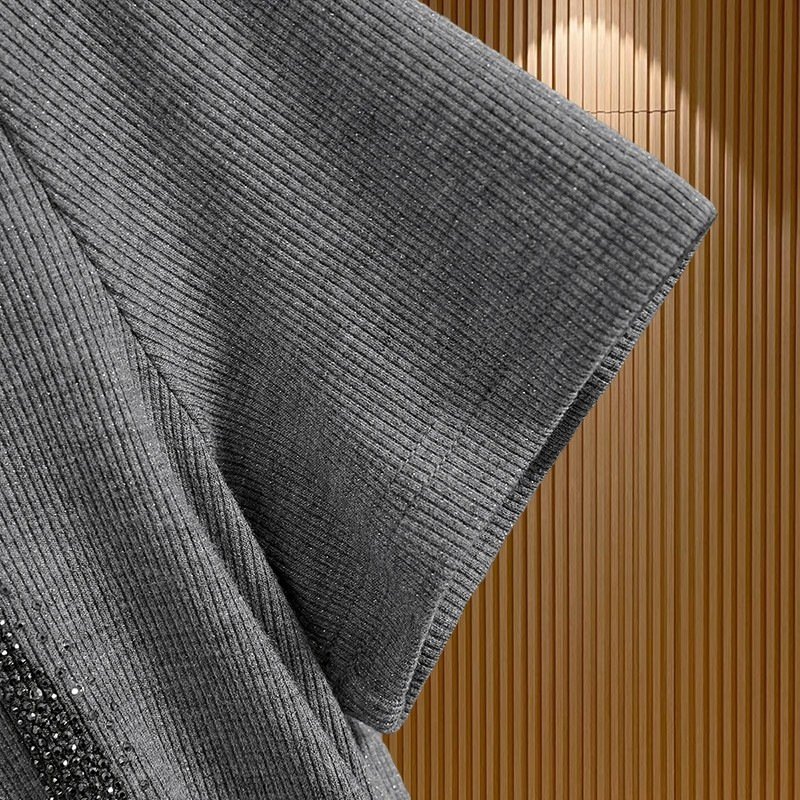 Vapetix M【85-100 pounds】-XXXL【160-175 lbs】 2025 Summer Fashion Trendy Gray Short-Sleeve T-Shirt for Women Slimming Embroidered Heavy Work with – Bild 2