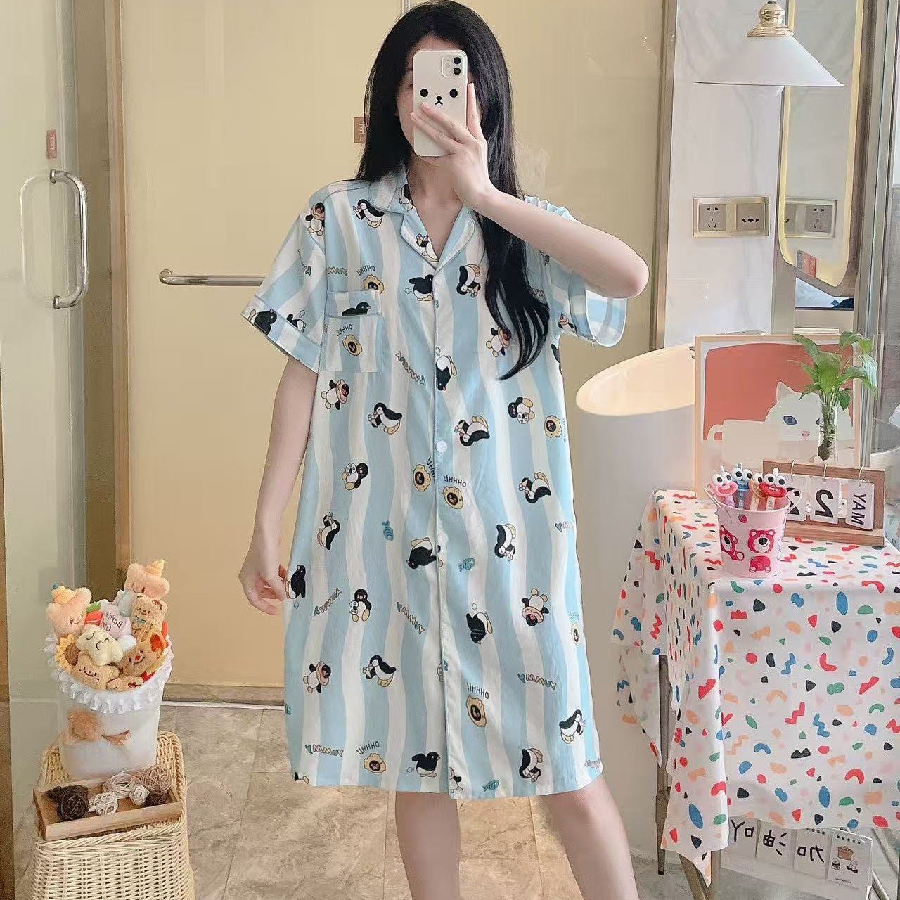Vapetix L-XXL Wholesale cartoon pajamas for women, summer cloud cotton short-sleeved Japanese-style cute student – Bild 5