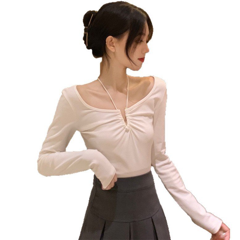 Vapetix Unisex (80-120)-Unisex (80-120) Pure Desire Hot Girl Long Sleeve T-Shirt Women Design Fitted Revealing Collar Slimming Base Top for – Bild 2