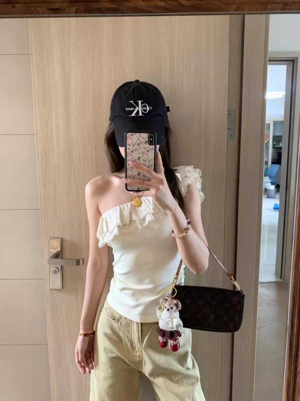 Vapetix S-XL 2025 French Pure Desire Lace Splicing Off-Shoulder T-shirt for Women Summer Unique Fitted Short-Sle – Bild 2