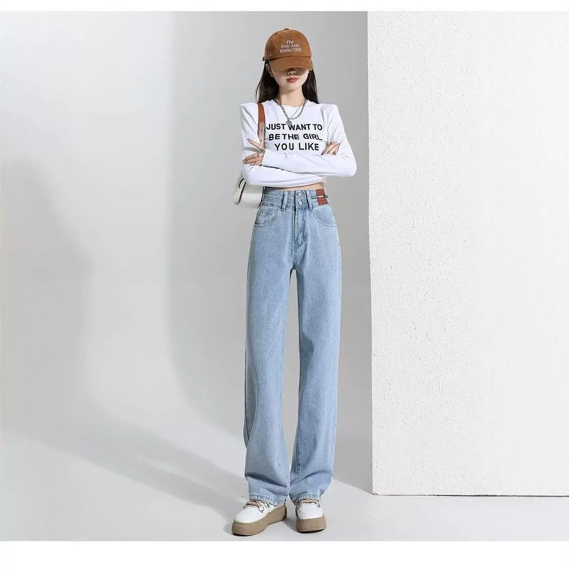 Vapetix XS-3XL Women's Pear Shape Slimming Straight Leg Wide Leg Summer Jeans, Small Frame Loose High Waist Floor- – Bild 2