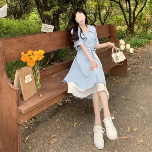 Vapetix M suggests 80-105 pounds-4XL size suggestion: 170-185 lbs  2025 Summer New Retro French Collar Length Dress Design Sense Niche Personality Waist Cinching Slim – Bild 2