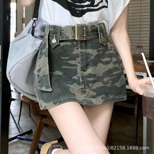 Vapetix XS-XXL  Ladies' Summer New Arrival Camouflage Denim Loose Short Skirt American Retro Style High-Waisted Coo – Bild 3