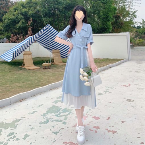 Vapetix M suggests 80-105 pounds-4XL size suggestion: 170-185 lbs  2025 Summer New Retro French Collar Length Dress Design Sense Niche Personality Waist Cinching Slim – Bild 3