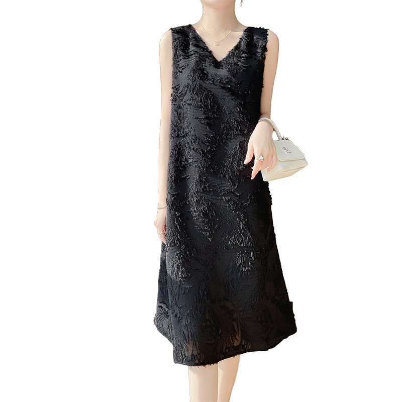 Vapetix M- Summer French New Style 2025 Medium-Length Elegant Embossed Sleeveless Dress Blouse with Floral Col – Bild 4