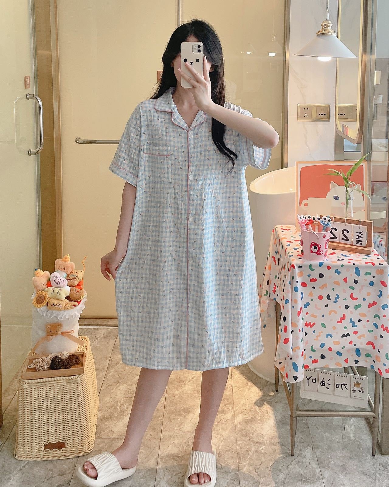 Vapetix L-XXL Wholesale cartoon pajamas for women, summer cloud cotton short-sleeved Japanese-style cute student – Bild 6