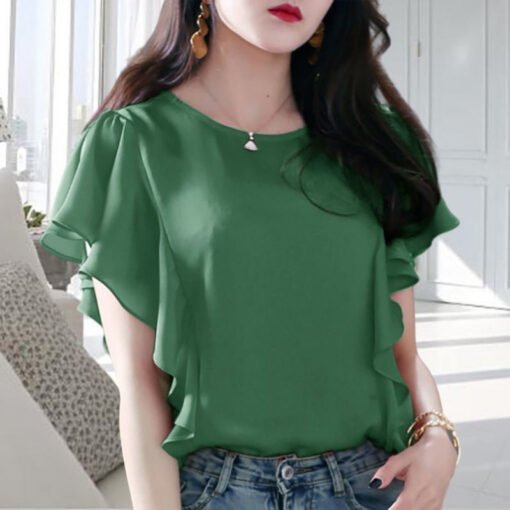 Vapetix XS-4XL  Chic ruffled chiffon shirt, short-sleeved summer new style, large size loose-fit slimming top for w – Bild 4