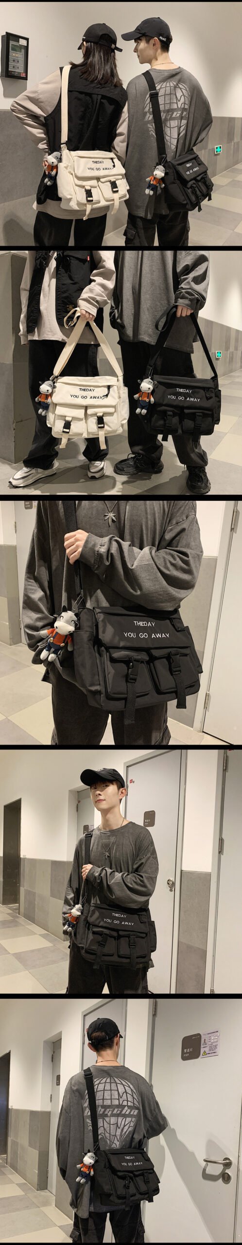 Vapetix Free Size-Free Size Unisex crossbody bag, trendy Japanese workwear style, large capacity, men's streetwear fashion bran – Bild 2