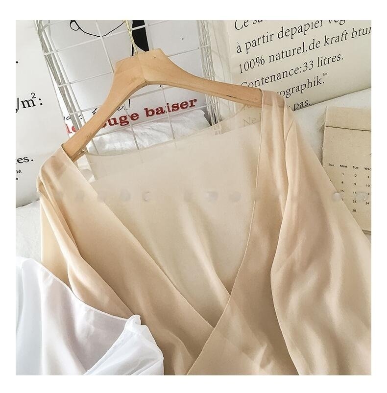 Vapetix S-2XL Summer white fairy-like thin versatile chiffon open jacket women's top for layering long-sleeved su – Bild 6