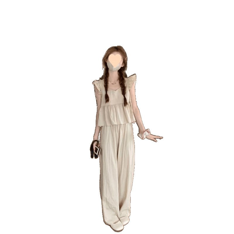 Vapetix S-2XL Salt-style outfit: small fly sleeve short baby doll top women's high-waisted casual wide-leg pants – Bild 4