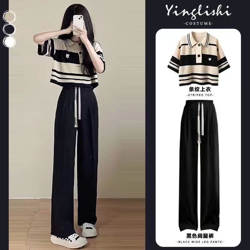 Vapetix XS suggests 60-70 pounds-2XL size suggestions: 115-135 lbs Summer Salt-style Outfit Set for Women - New Korean Version Loose T-shirt and Ins Wide-leg Pants Tw – Bild 5