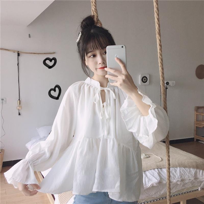 Vapetix S suggests 75-90 pounds-Size 3XL recommended for 130-145 lbs 【5,800 people collected】Summer New Korean Loose Strap Collar Bell Sleeve Babydoll Top Versatile Top – Bild 3