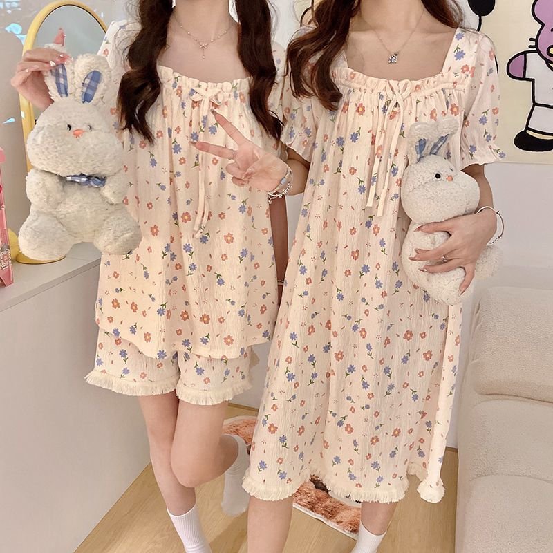 Vapetix M suggests: 75-95 pounds-2XL Recommendation: 130-145 lbs Friend's Dress Ins Style Fresh Sleep Dress Summer Women Short Sleeve Cotton Pajamas Women Summer Sw – Bild 3