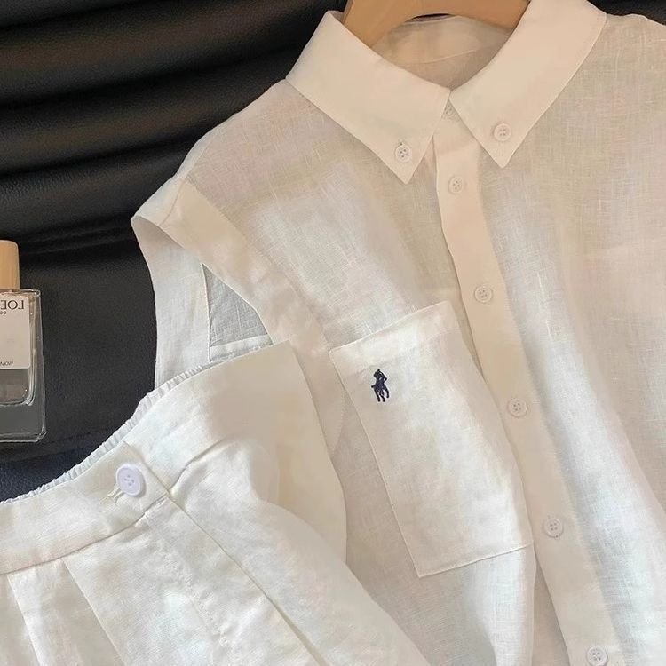 Vapetix M 70-95-2XL 126-140 Lao Qian Windy Casual Linen Set for Women - Summer Thin Breathable Polo Neck Sleeveless Shirt and S – Bild 2