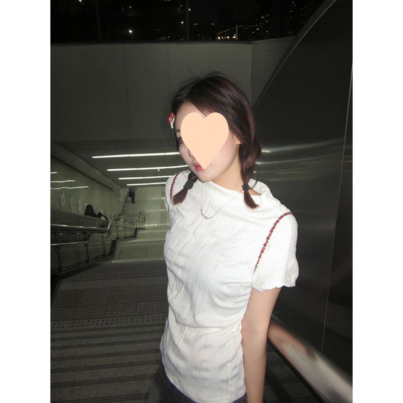 Vapetix XS-2XL Vintage American Regular Shoulder Short Sleeve Women's Summer Fitted Waist Pleated Design Aesthetic – Bild 5