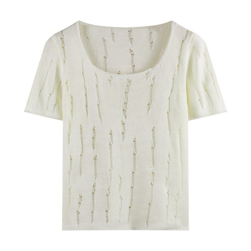 Vapetix Free Size-Free Size French-style T-shirt summer new women's clothing cleverly designed hollow-out t-shirt knitted shirt – Bild 5