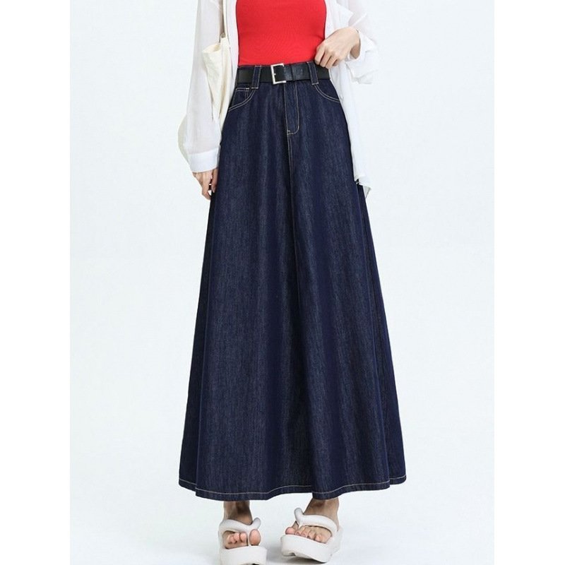 Vapetix Deep Blue 【Original Manufacturer】-Deep Blue 【Original Manufacturer】 Vintage High-End Denim Half-Skirt for Women, Spring and Autumn, Plus Size, Reaches Ankles, Original