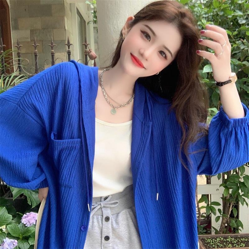 Vapetix S (around 95 jin)-3XL (75kg-85kg) Women's Loose Fit Long-Sleeve Shirt Top, Hooded Sun Protection Jacket, Summer New Outerwear, Stylis - 图片 3