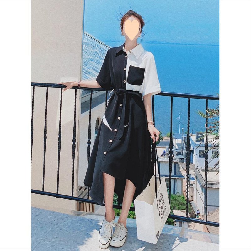 Vapetix S-XXS Irregular Color-Block Dress Women's Spring/Summer 2025 New French Style Elegant Slim-Fit Chic Niche - 图片 3