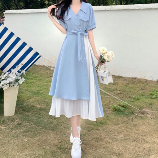 Vapetix M suggests 80-105 pounds-4XL size suggestion: 170-185 lbs  2025 Summer New Retro French Collar Length Dress Design Sense Niche Personality Waist Cinching Slim – Bild 4