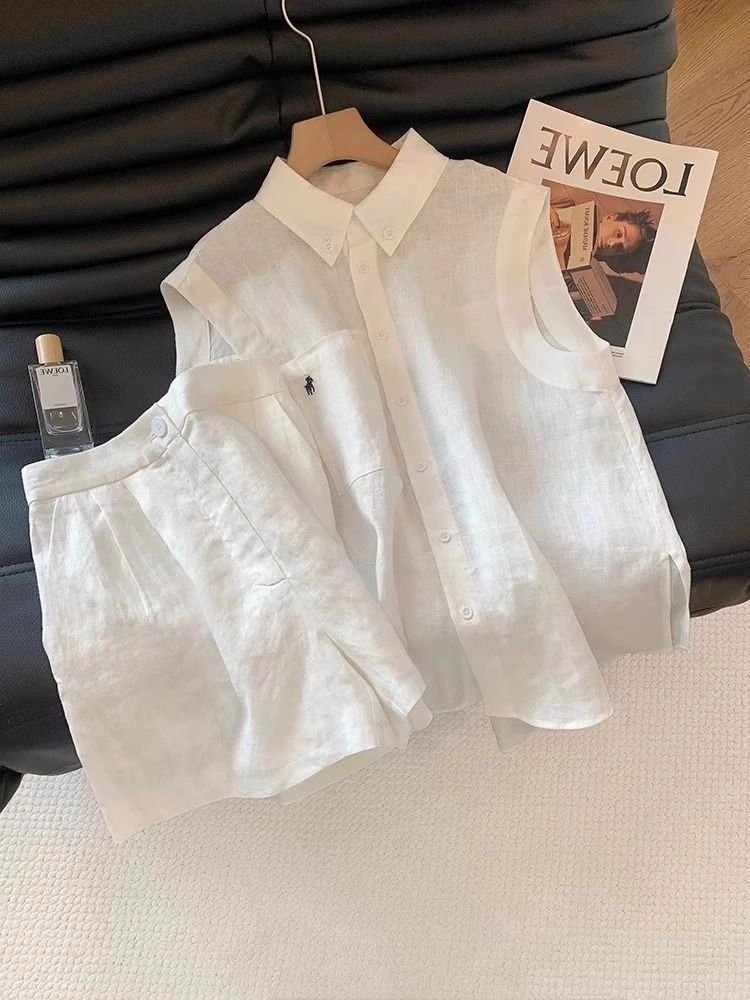 Vapetix M 70-95-2XL 126-140 Lao Qian Windy Casual Linen Set for Women - Summer Thin Breathable Polo Neck Sleeveless Shirt and S – Bild 3