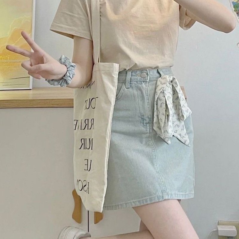 Vapetix S-XL French-style new Chinese dopamine summer short-sleeve date set dress with floral denim short skirt, – Bild 3