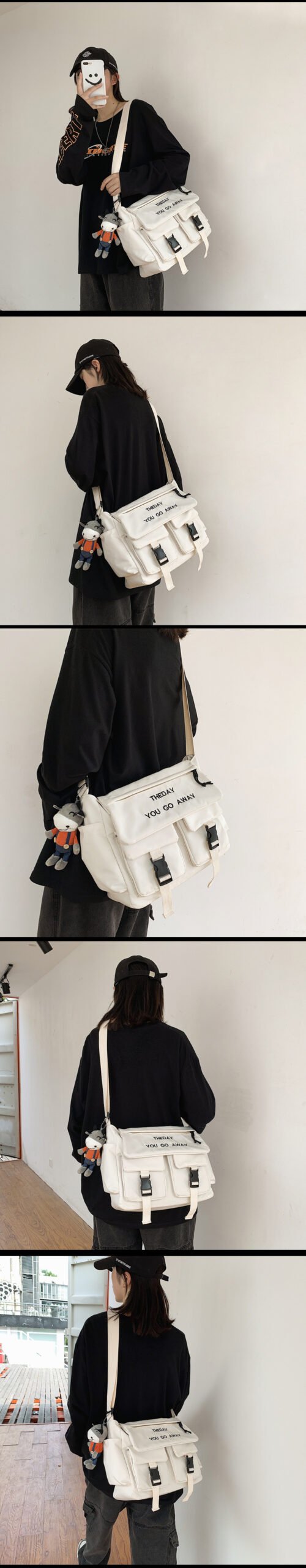 Vapetix Free Size-Free Size Unisex crossbody bag, trendy Japanese workwear style, large capacity, men's streetwear fashion bran – Bild 4