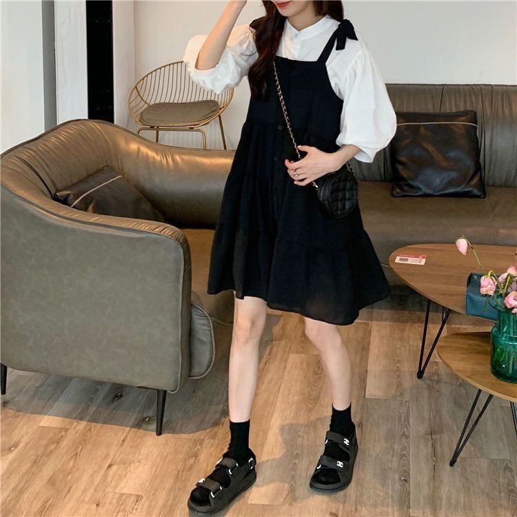 Vapetix S-XXL Black Strap Dress for Women, Academy Style, Youthful Skirt, Petite Short Skirt, Loose Strap Dress, – Bild 5