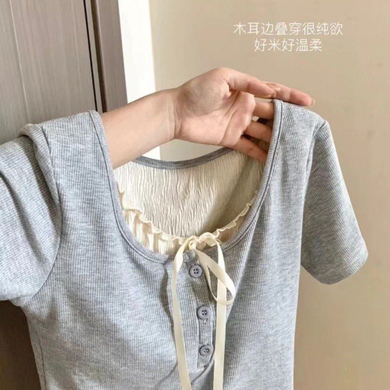 Vapetix S ✪▽✪-The 6XL didn't ship ✪▽✪ Pure desire has no rivals! Color-blocking faux two-piece, regular shoulder top for women, summer ne – Bild 4