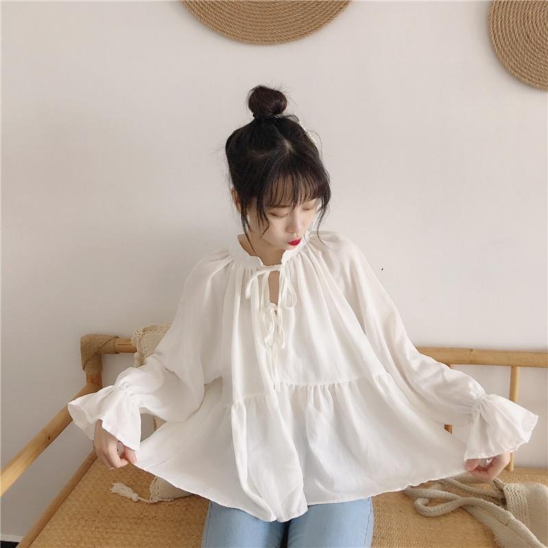 Vapetix S suggests 75-90 pounds-Size 3XL recommended for 130-145 lbs 【5,800 people collected】Summer New Korean Loose Strap Collar Bell Sleeve Babydoll Top Versatile Top – Bild 5