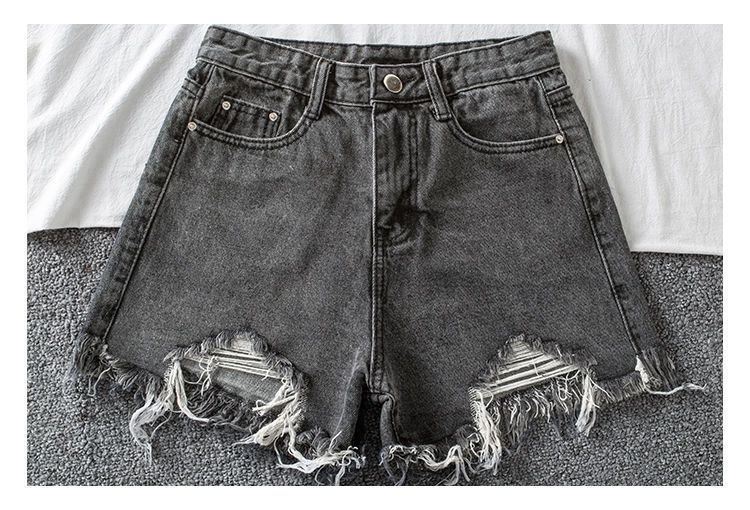 Vapetix S-2XL Gray denim shorts for women, summer tassel high-waisted frayed loose slimming student ripped Instag – Bild 6