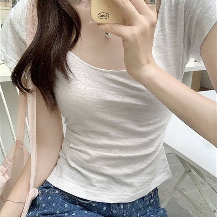 Vapetix S-XL 【32 Bamboo Joint Cotton】Apricot Color U-Neck Short Sleeve Short Dress for Unique Trendy Girls Slimm – Bild 4