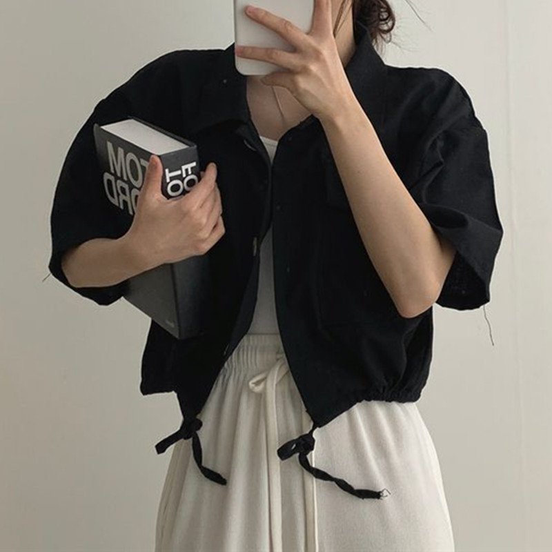 Vapetix Free Size-Free Size 2025 Summer New Short Waist Slimming Jacket Women's Versatile Solid Color Short Sleeve Casual Outer – Bild 3